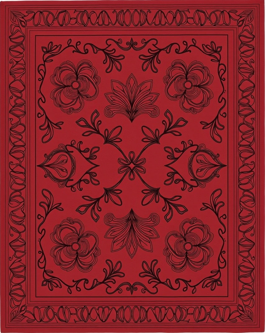 Classic Floral Swirl Red Black Rug