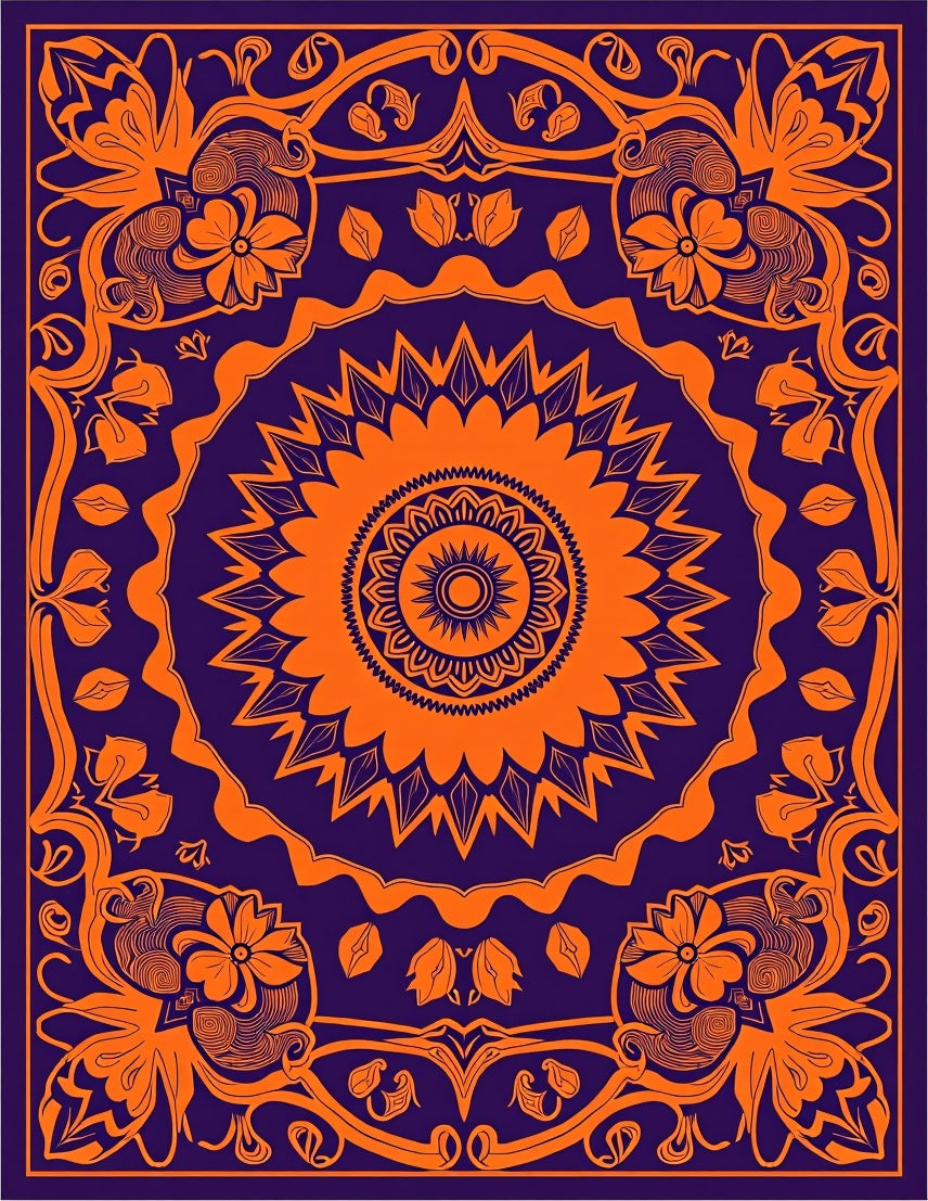 Vibrant Orange Floral Mandala Design Rug