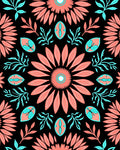 Coral Teal Floral Burst Pattern Rug