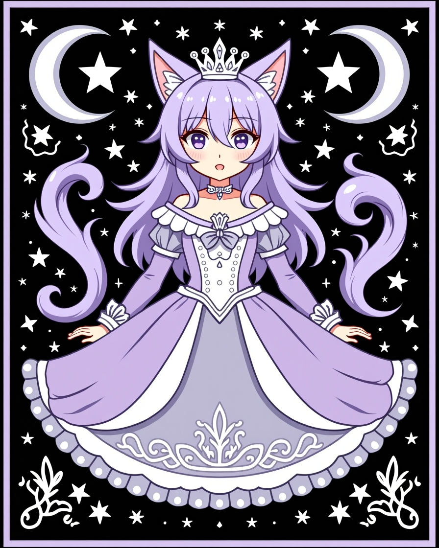 Kawaii Cat Girl Princess Night Sky Design Rug