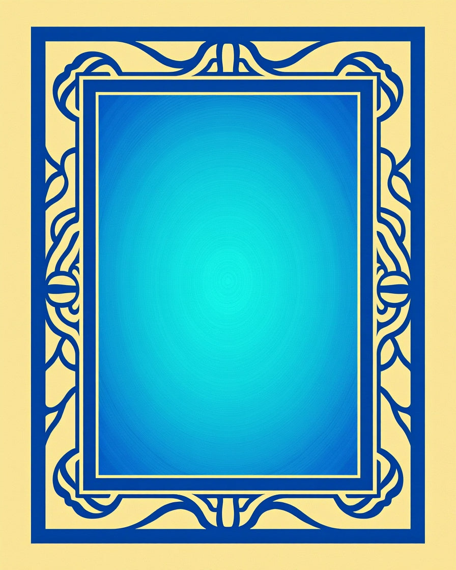 Ornate Blue Frame Geometric Pattern Rug