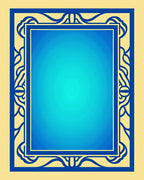Ornate Blue Frame Geometric Pattern Rug