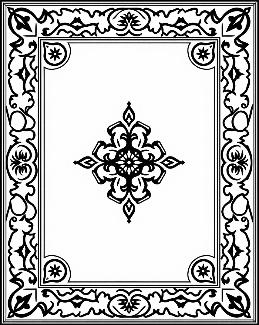 Bold Black White Ornate Pattern Rug