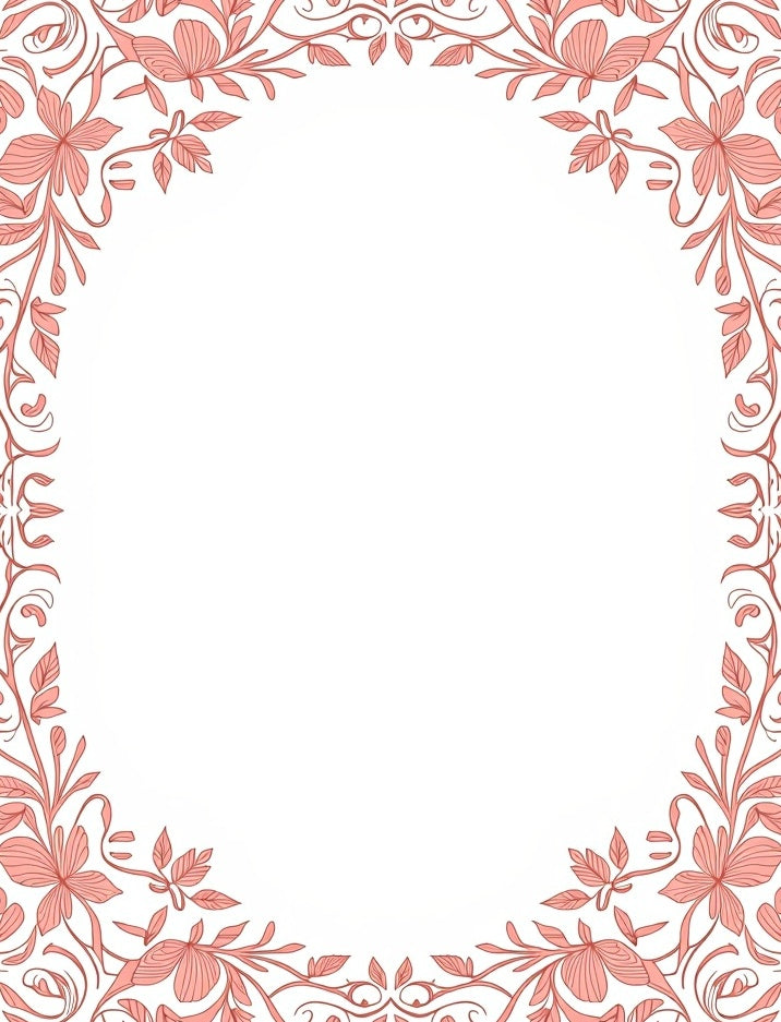 Coral Floral Vines Frame Design Rug