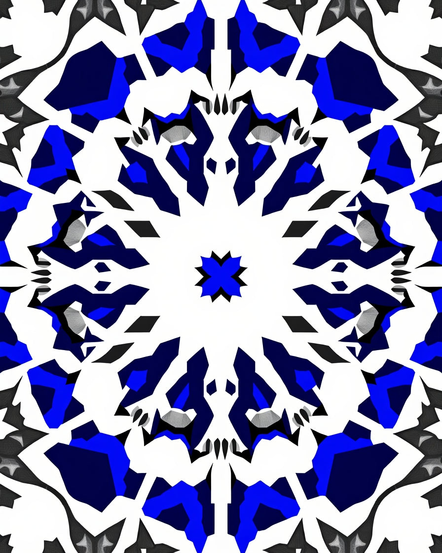 Bold Blue Geometric Mandala Design Rug