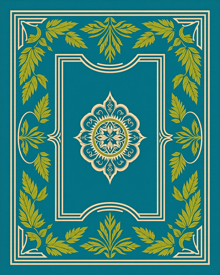 Teal Floral Medallion Border Rug