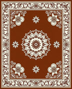 Brown Floral Mandala And Border Rug