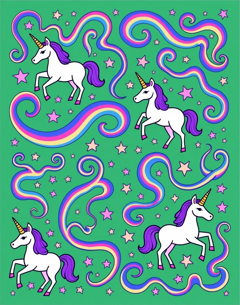 Whimsical Unicorn Star Rainbow Pattern Rug