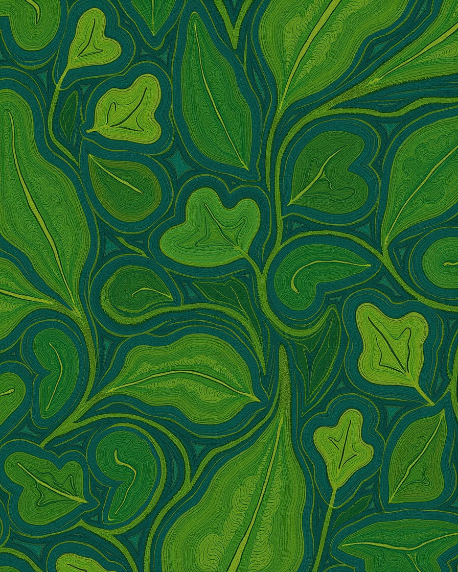 Green Leafy Organic Pattern Rug