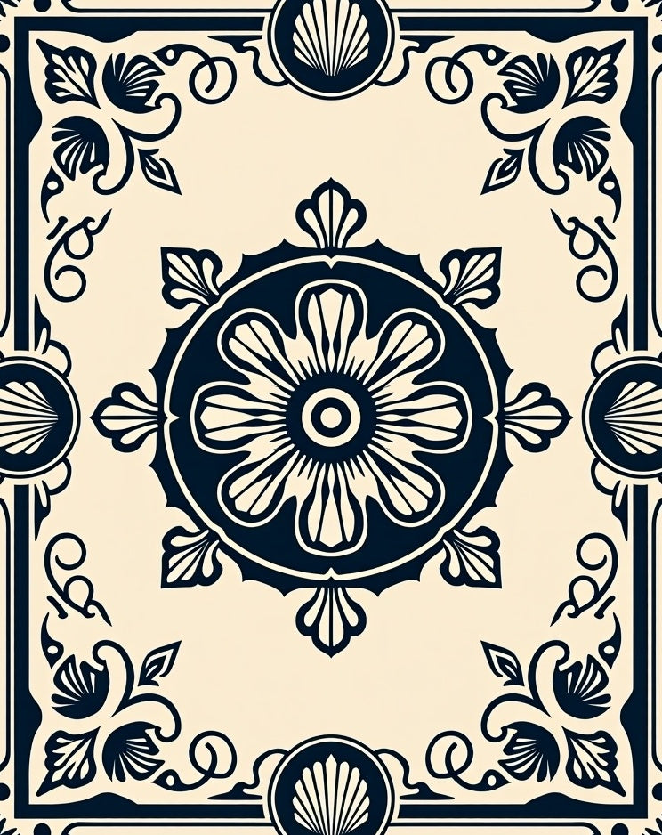 Classic Floral Scroll Border Pattern Rug