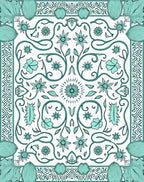 Aqua Floral Vine Medallion Design Rug