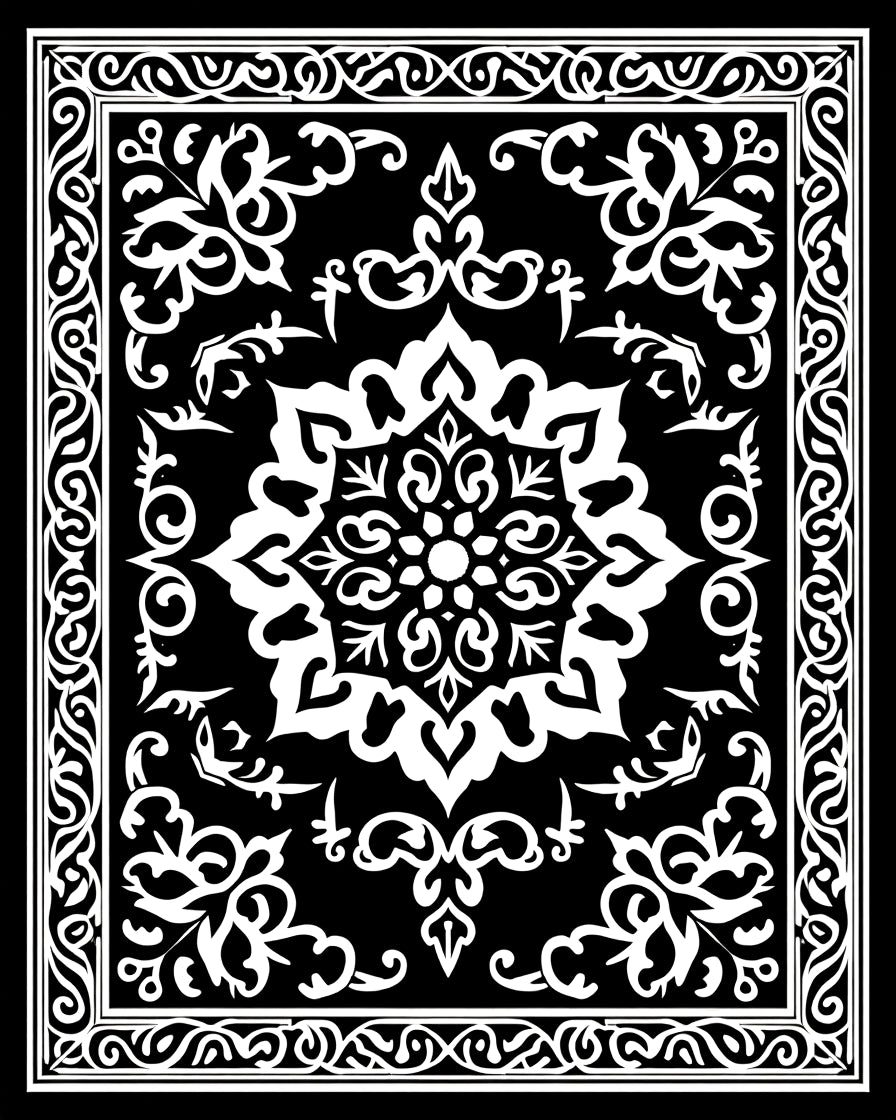 Monochromatic Floral Scrollwork Lace Design Rug