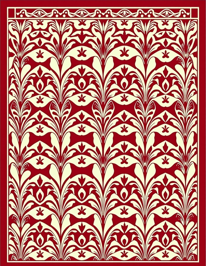 Crimson Cream Floral Patterned Rug
