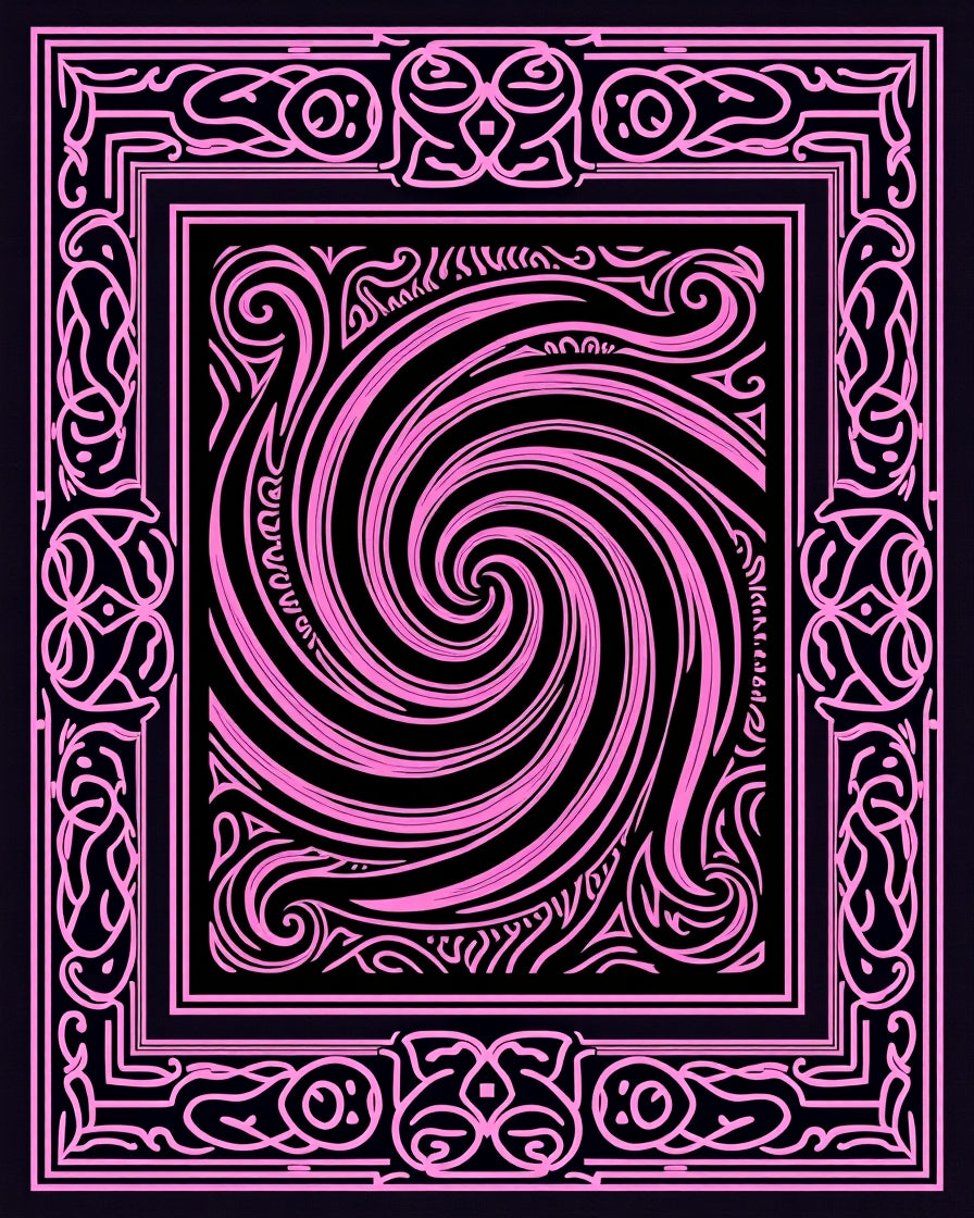 Abstract Pink Swirl Inner Border Rug