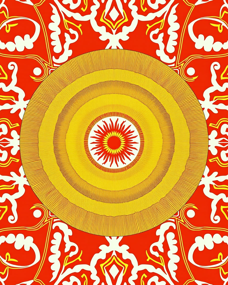 Bold Retro Sunburst Damask Rug