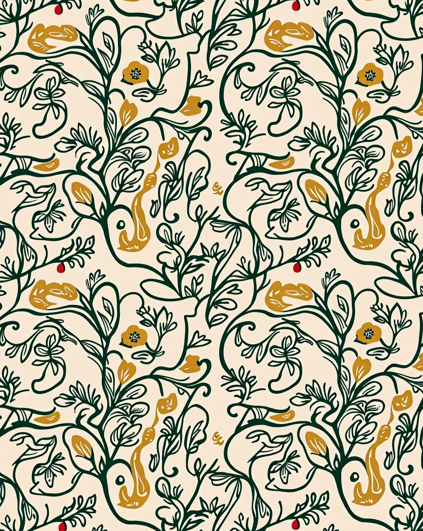 Emerald Ochre Vine Pattern Rug
