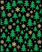 Green Christmas Trees Snowflakes Black Rug