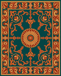 Ornate Floral Scrollwork Teal Rug