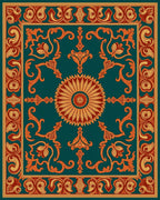 Ornate Floral Scrollwork Teal Rug
