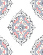 Pink Gray White Floral Mandala Pattern Rug
