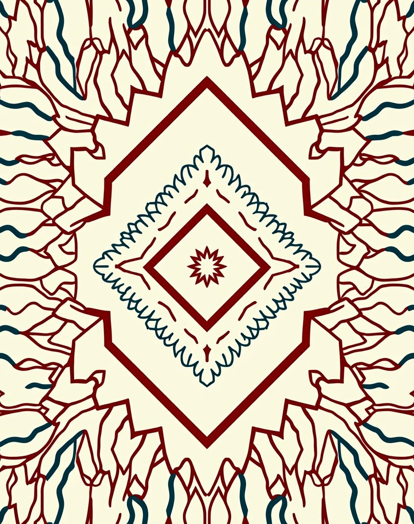 Maroon And Teal Complex Diamond Pattern Rug