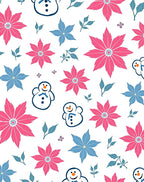 Pink Blue Snowman Poinsettia Floral Rug
