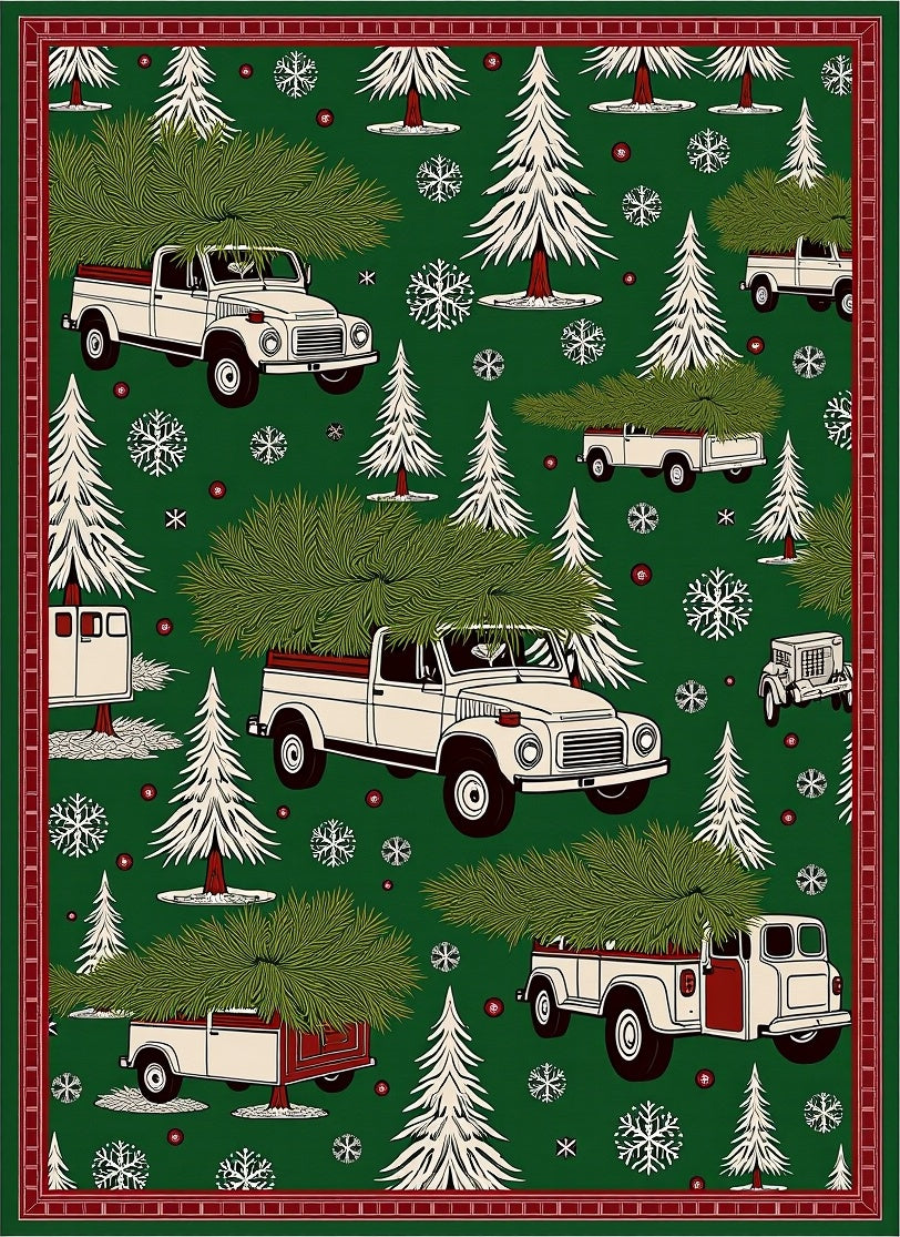 Vintage Trucks Hauling Christmas Trees Rug