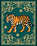 Tiger With Sun Scrollwork Design Rug