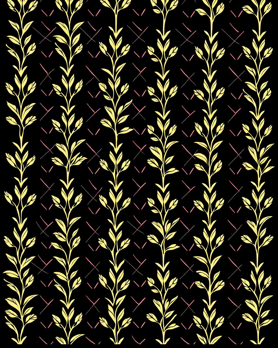 Yellow Botanical Vine Lattice Pattern Rug