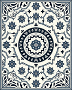 Navy Blue Floral Intricate Medallion Rug