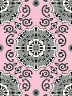 Pink Gray Floral Mandala Pattern Rug