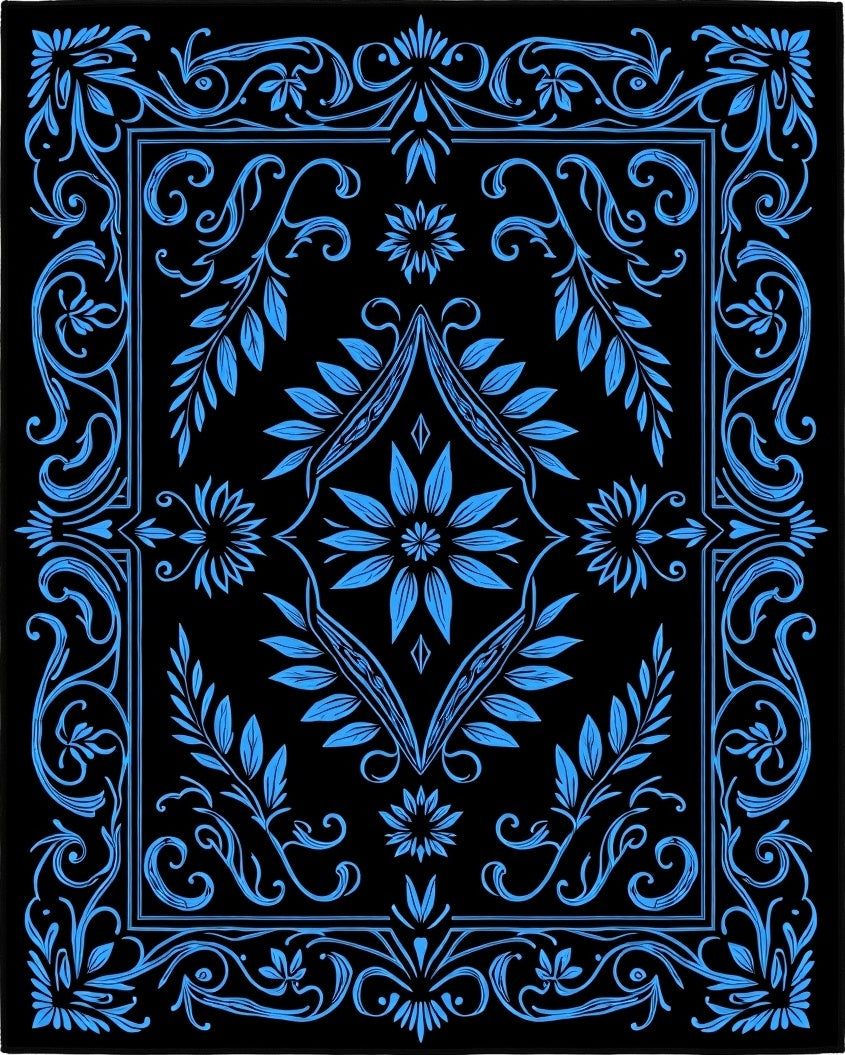 Vintage Blue Floral Frame Pattern Rug