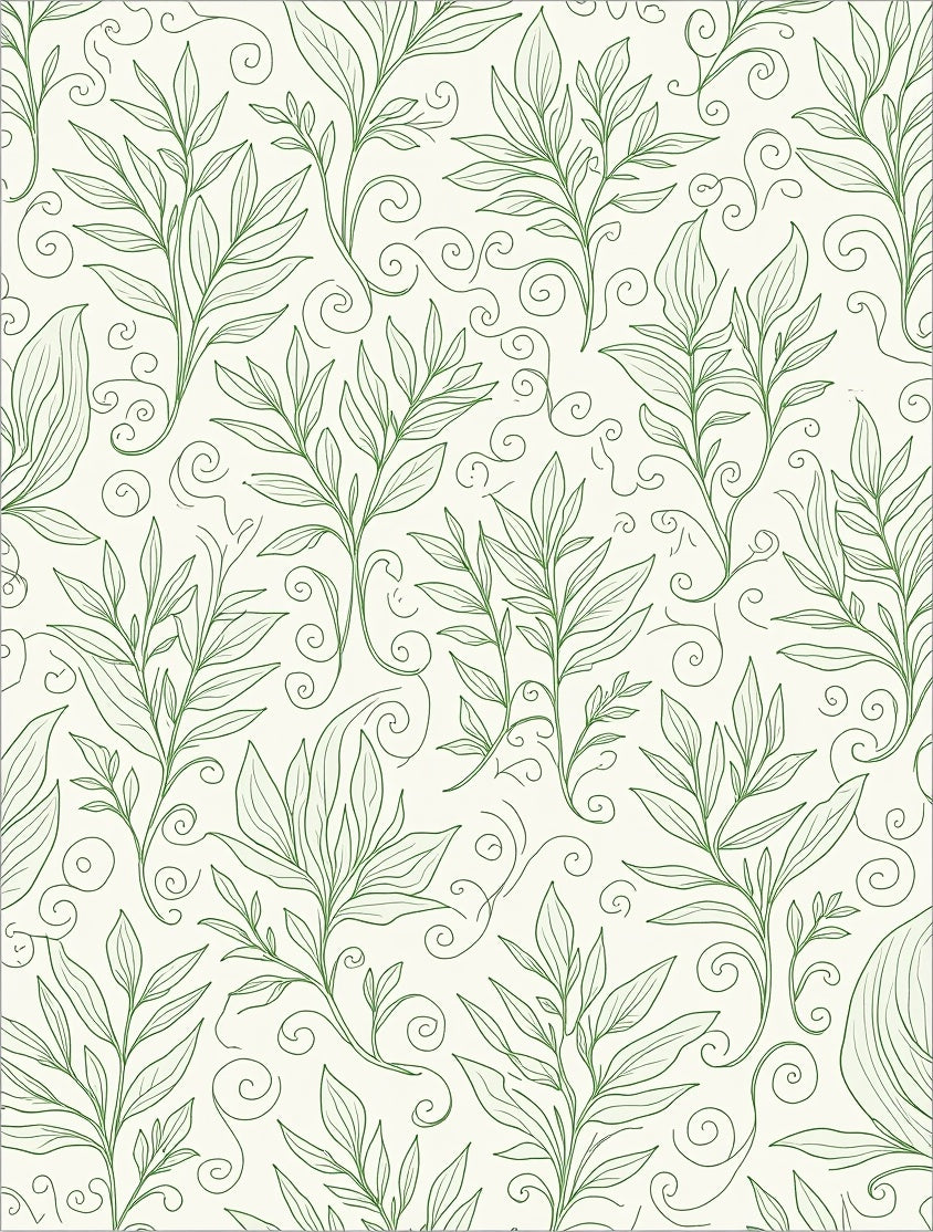 Delicate Green Leaf Vine Scroll Pattern Rug