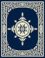 Deep Blue Cream Ornate Classic Rug