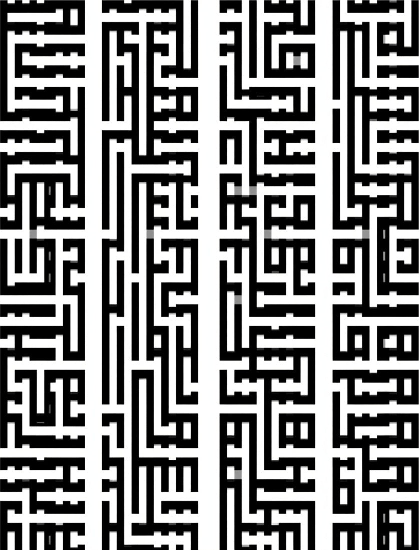 Abstract Black White Maze Pattern Rug