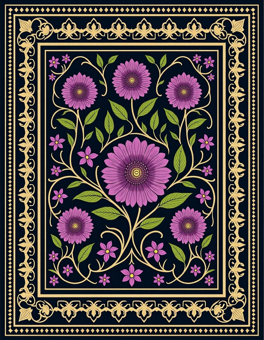 Vibrant Purple Daisy Floral Pattern Rug