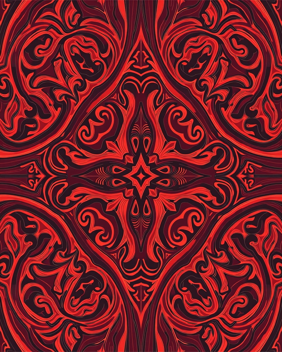 Rich Red Ornate Swirl Pattern Rug