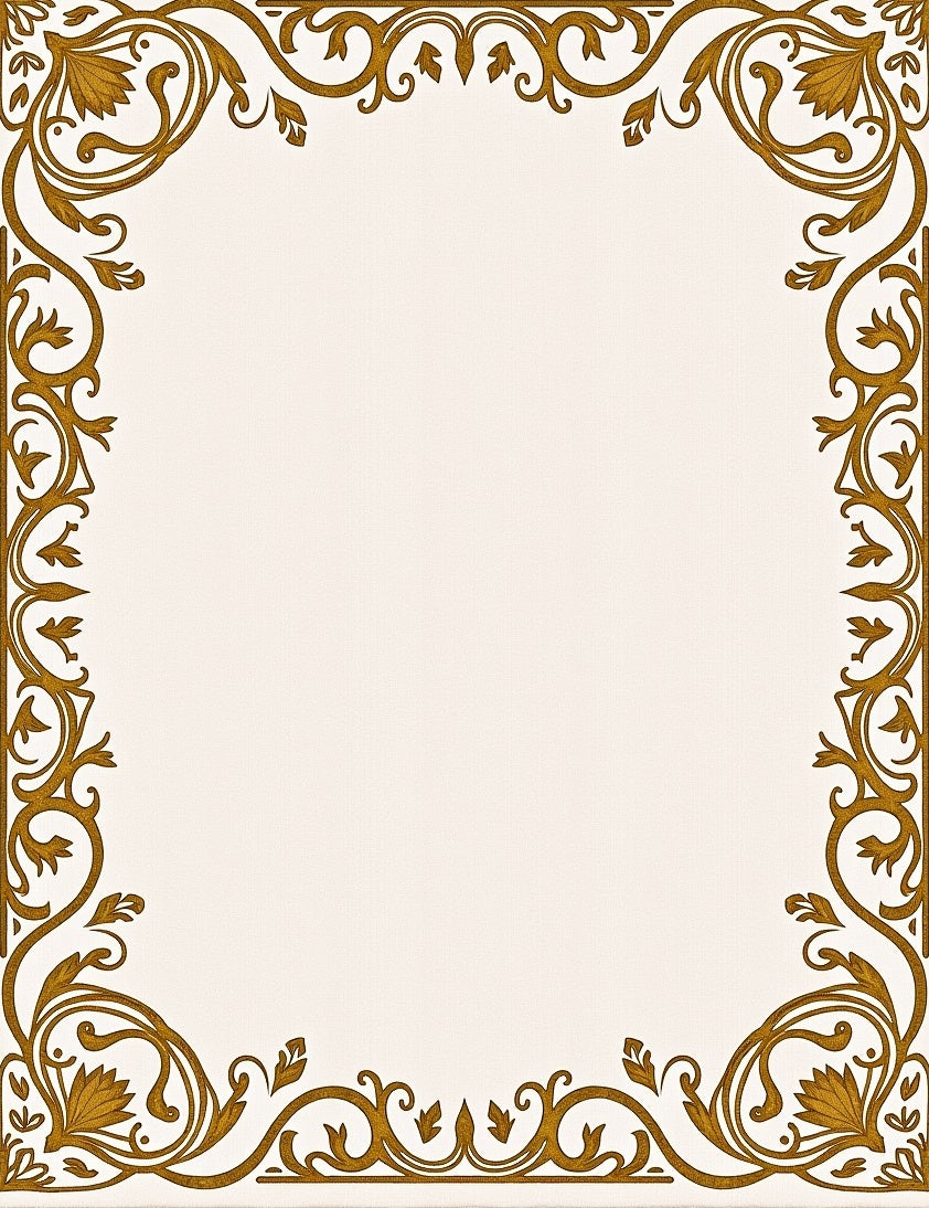Ornate Gold Floral Scroll Border Rug