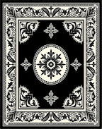 Black and Cream Floral Mandala Border Rug