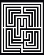 Black White Geometric Maze Pattern Rug