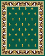 Ornate Green Gold Fleur De Lis Rug