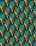 Art Deco Teal Gold Floral Pattern Rug