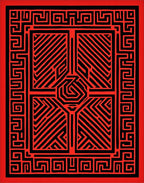 Bold Red Black Geometric Maze Design Rug