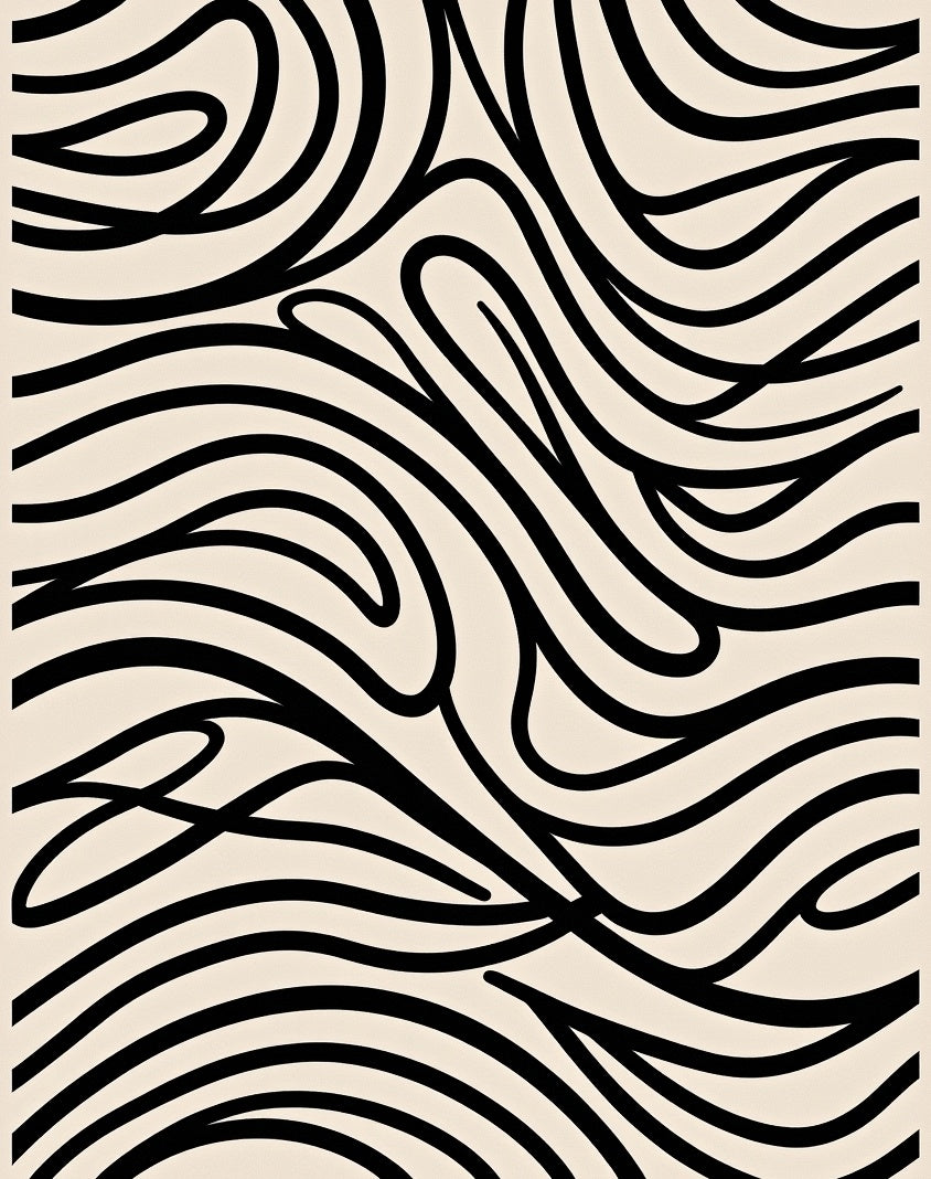 Abstract Wavy Black Line Pattern Rug