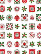 Festive Red Green Holly Ornaments Medallions Rug