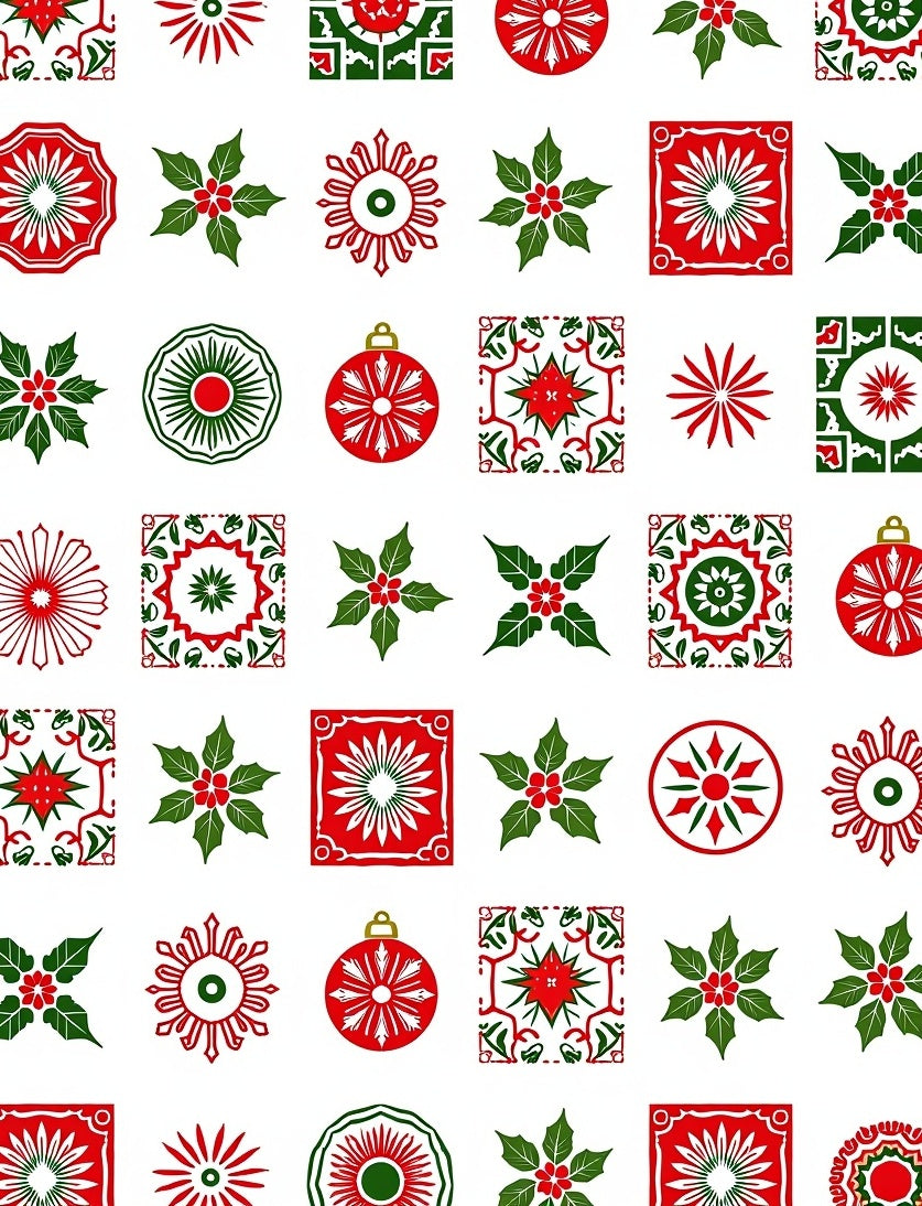 Festive Red Green Holly Ornaments Medallions Rug