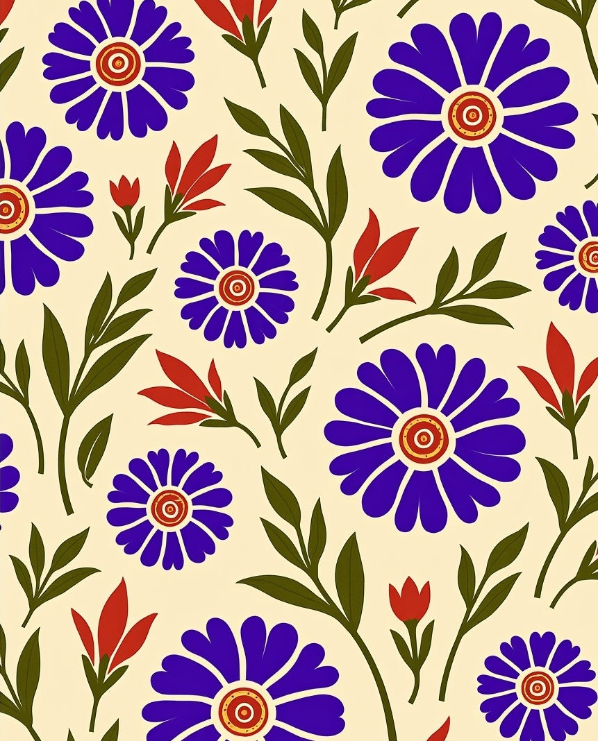 Bold Floral Pattern With Purple Red Blooms Rug