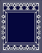Navy White Ornate Geometric Frame Rug