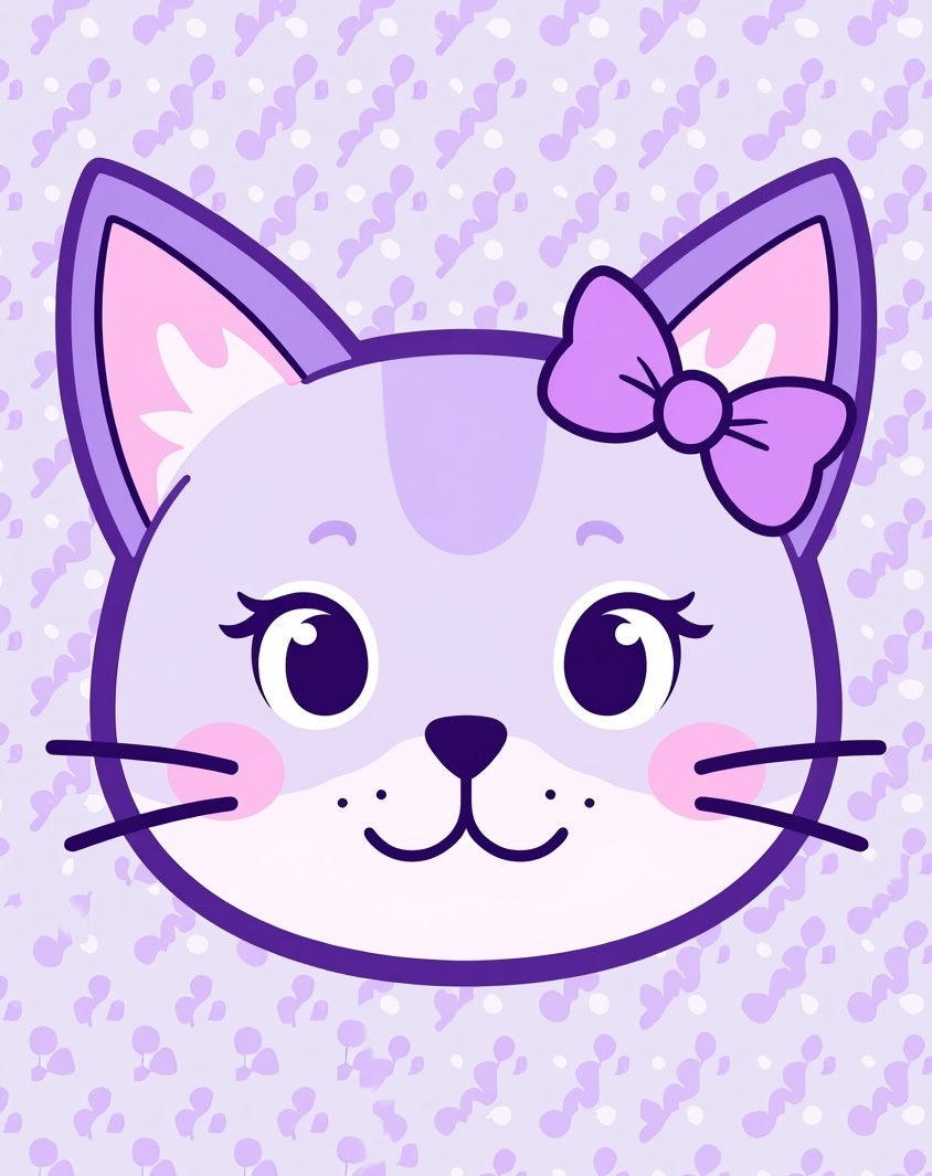 Cute Purple Kitty Bow Pattern Rug