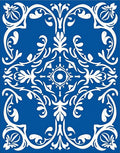 Bold Blue White Floral Scroll Rug